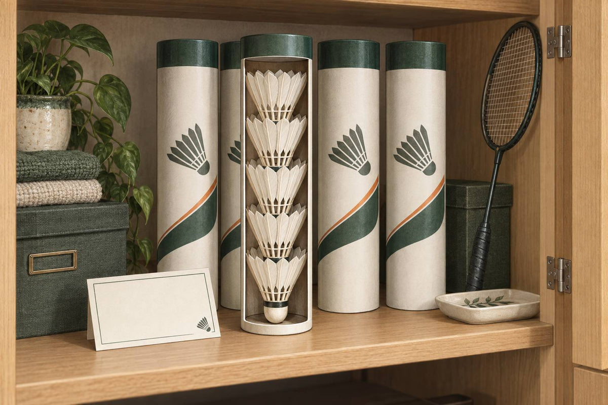 Editorial cutaway illustration of capped feather-shuttle tubes stored vertically with cork heads downward.