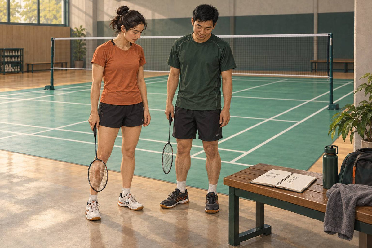 Two practice partners review one observable part of a session rather than judging it only by the score.
