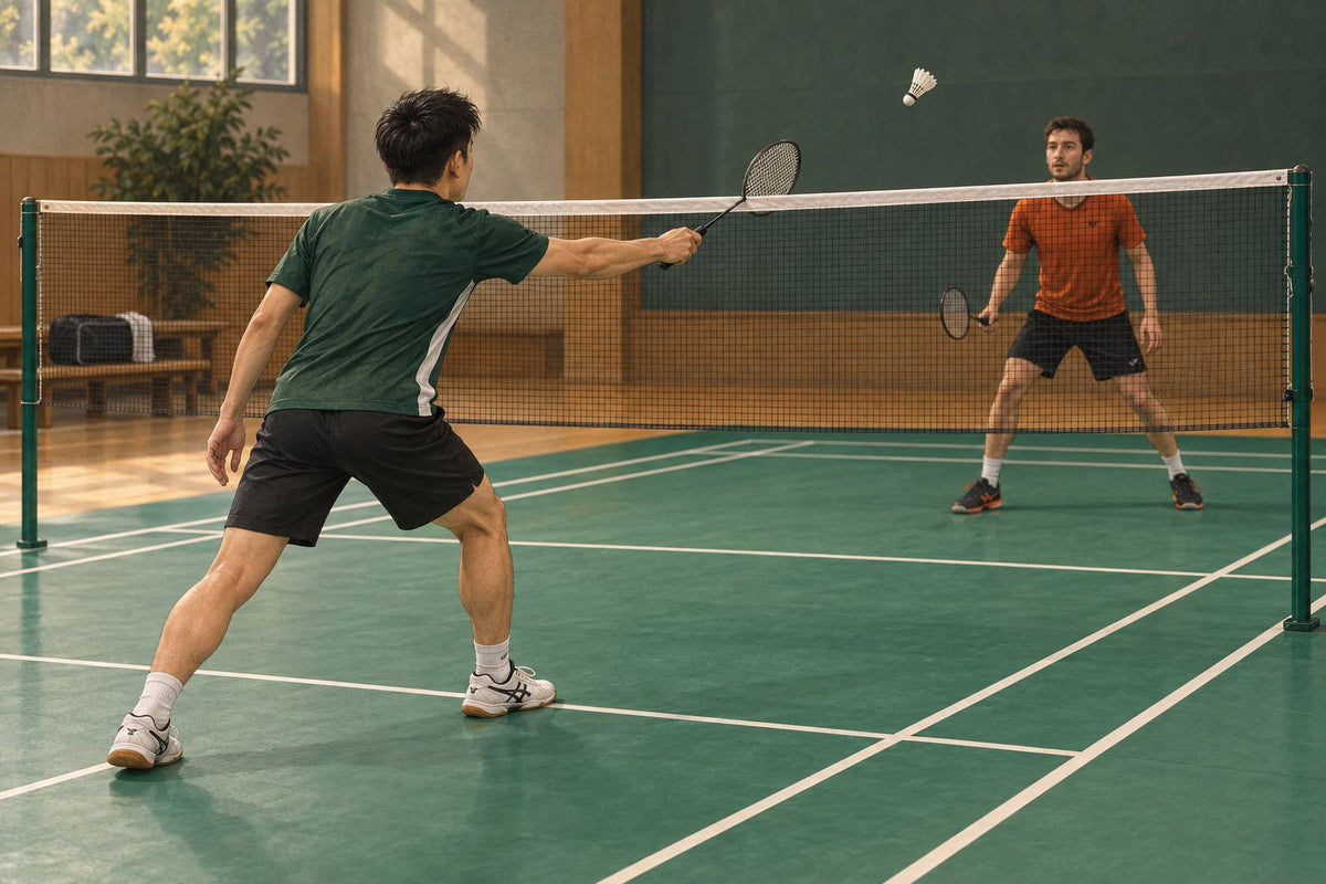 A racket meeting the net tape while the shuttle remains airborne illustrates live-rally net contact.