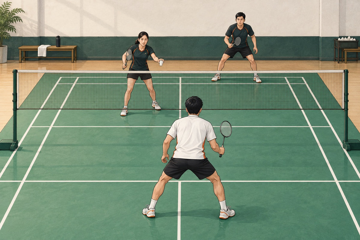 One solo player faces two feeders with separate front and rear responsibilities in a half-court lane.