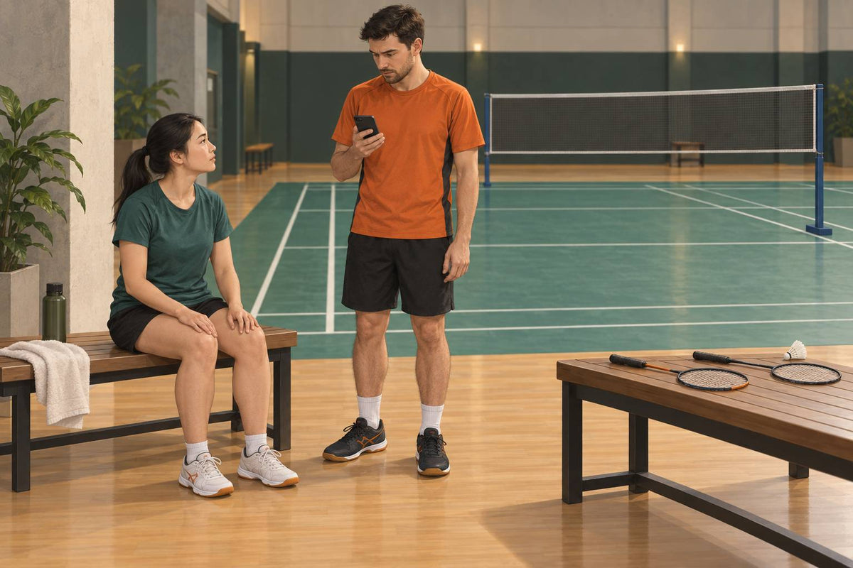Play has stopped while a teammate prepares to seek help and keeps the court space clear.