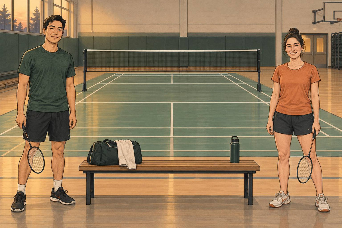 Conceptual badminton scene for Where to Play Badminton in Moncton — Clubs, Drop-Ins, and Courts, not an actual listed venue.