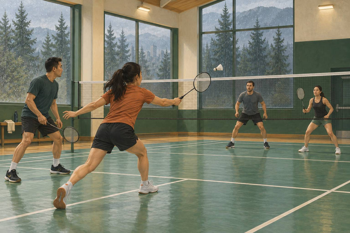 Recreation drop-ins on the North Shore and in New Westminster often use shared doubles rotations.