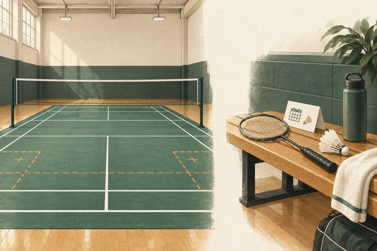 Conceptual badminton scene for Where to Play Badminton in Surrey and Burnaby — Courts, Clubs, and Drop-Ins, not an actual listed venue.