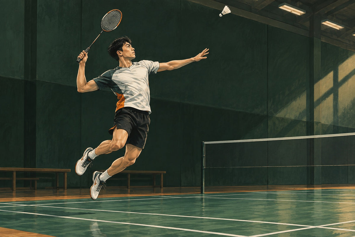 A fictional player’s airborne overhead preparation introduces the evolving history of the jump smash.