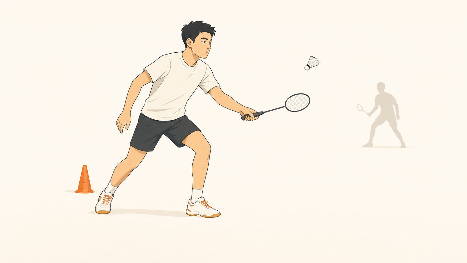 Badminton player facing a shuttlecock between practice repetition and match context