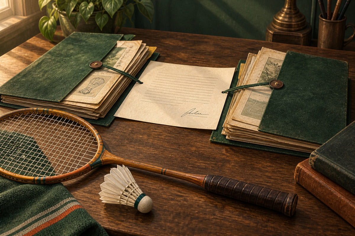 This editorial illustration uses separate records and a shared document to introduce badminton’s federation split and unification.